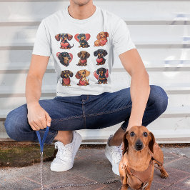 バレンタイン ダックスフント ハート かわいい ウィーナードッグ グラフィック Tシャツ