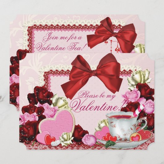 バレンタイン ティーパーティー 招待状 (正面/裏面)