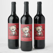 バレンタイン テディベア ローズとハート ワインラベル (ボトル)