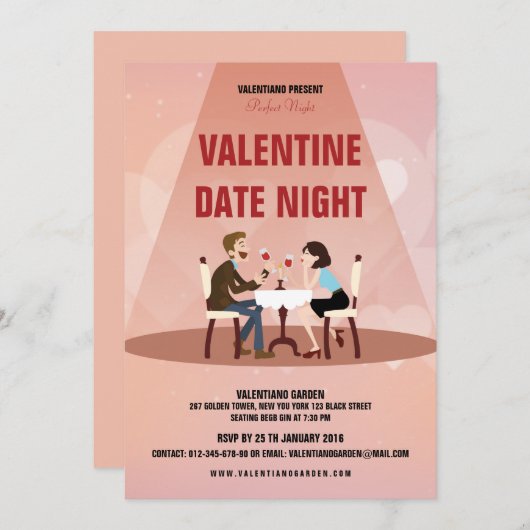 バレンタイン·デイ·パーティの招待状チラシ 招待状 (正面/裏面)