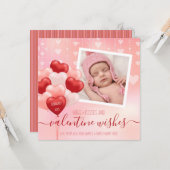 バレンタイン·デイ·赤面·ピンク·ハート·バルーン·インスタグラム カード (正面/裏面インサイチュ)