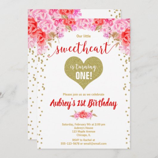 バレンタイン·デー私たちの恋人の誕生日 招待状 (正面/裏面)