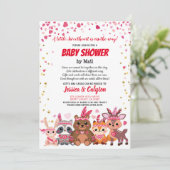 バレンタイン·デー·ナマケモノの赤ちゃんシャワーメールピンク 招待状 (スタンド正面)