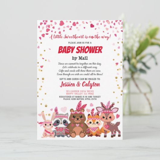 バレンタイン·デー·ナマケモノの赤ちゃんシャワーメールピンク 招待状 (スタンド正面)