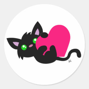 バレンタイン·デー·ブラック·子猫·ステッカー ラウンドシール