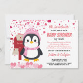 バレンタイン·デー·ペンギン·ガール·ベビー·シャワーが郵送 招待状 (正面)