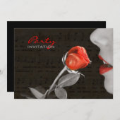 バレンタイン·デー·レッド·ローズの音楽メモ 招待状 (正面/裏面)