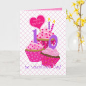 バレンタイン·デー·誕生日10歳の少女用カップケーキ カード (黄色い花)