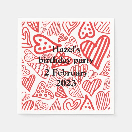 バレンタイン_ハートパーティー紙ナプキン スタンダードカクテルナプキン (正面)