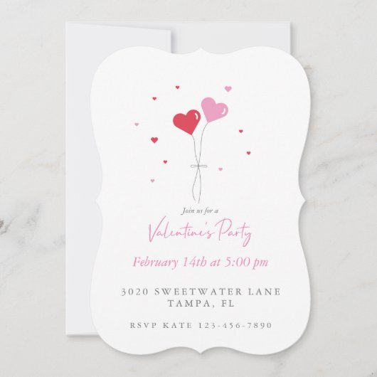 バレンタイン ハート風船 パーティー招待状 招待状 (正面)