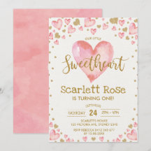 バレンタイン ハート スイートハート 1歳の誕生日招待状