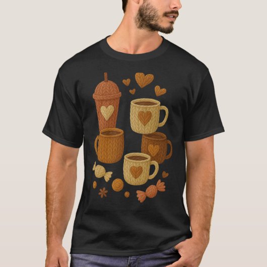 バレンタイン ハート ハグ コーヒー Tシャツ (正面)
