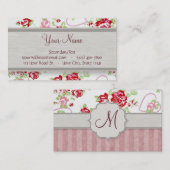 バレンタイン-ハート、バラ--はwのモノグラムを縞で飾り、 名刺 (正面/裏面)