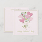 バレンタイン ハート ピンクとグリーンハート風船 ノートカード (正面/裏面)