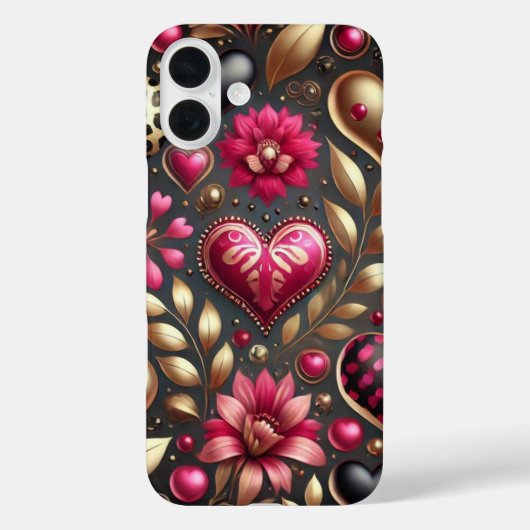 バレンタイン ハート 赤 ピンク 黒 ゴールド Case-Mate iPhoneケース (裏面)