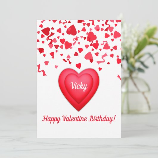 バレンタイン バースデー コンフェッティ ハート オーダーメイド カード (スタンド正面)