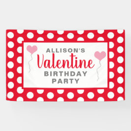 バレンタイン・バースデー・パーティー赤いドット・ピンク・ハート名 横断幕