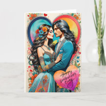 バレンタイン・ヒッピー・カップルの抱擁