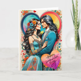 バレンタイン・ヒッピー・カップルの抱擁 案内状