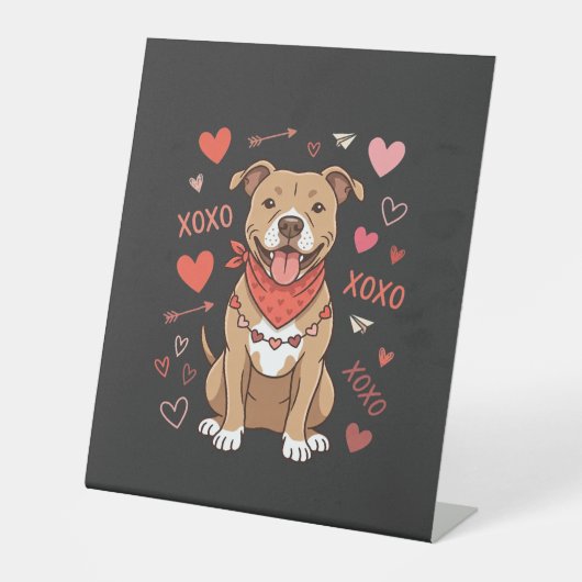 バレンタイン ピットブル 愛犬 XOXO デザイン 台座サイン (正面)