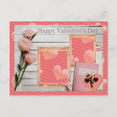 バレンタイン,ピンクのバラ,ハートあなたの写真を追加 シーズンポストカード (正面)