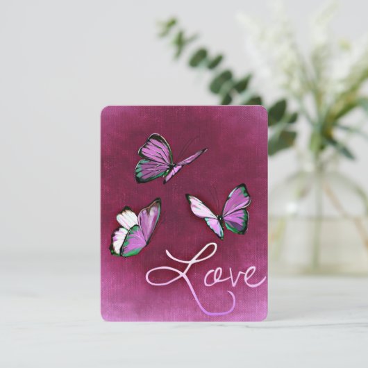 バレンタイン ピンクの蝶 飛んでいる ロマンチック シーズンカード (スタンド正面)