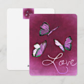 バレンタイン ピンクの蝶 飛んでいる ロマンチック シーズンカード (正面/裏面)