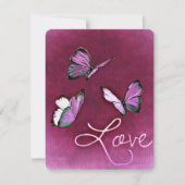 バレンタイン ピンクの蝶 飛んでいる ロマンチック シーズンカード (正面)
