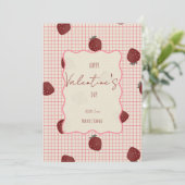 バレンタイン ピンクグリッドの水彩イチゴ シーズンカード (スタンド正面)