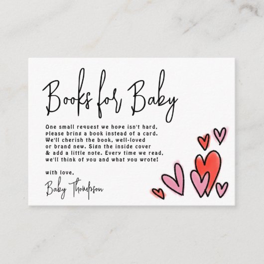 バレンタイン・ピンクハートの書籍for Baby Shower エンクロージャーカード (正面)