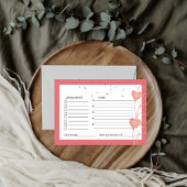 バレンタイン ピンク ハート ブライダルシャワーのレシピリクエスト エンクロージャーカード