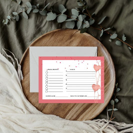 バレンタイン ピンク ハート ブライダルシャワーのレシピリクエスト エンクロージャーカード