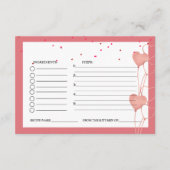 バレンタイン ピンク ハート ブライダルシャワーのレシピリクエスト エンクロージャーカード (正面)