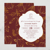バレンタイン・フレンドギビング・ディナー・オレンジ・パンプキン・リーフ 招待状 (正面/裏面)