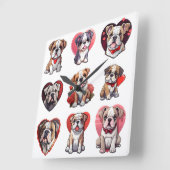 バレンタイン・ブルドッグ スクエア壁時計 (傾斜)