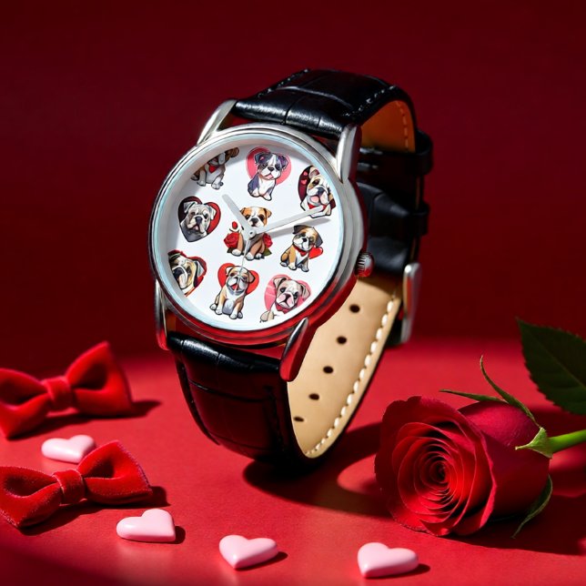 バレンタイン・ブルドッグ 腕時計 (Bulldog Valentine Heart Art Dog Lover Watch)