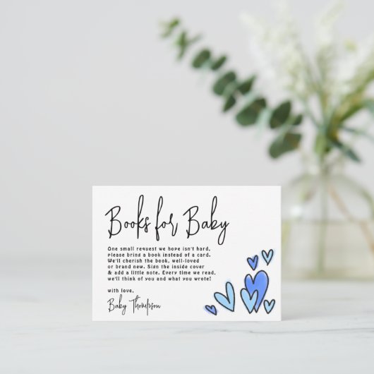 バレンタイン・ブルーハートの本を赤ちゃんシャワーに エンクロージャーカード (スタンド正面)
