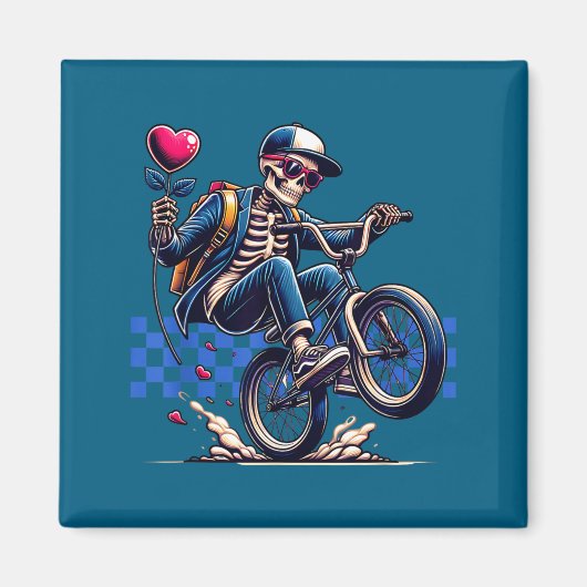 バレンタイン ボーイスケルトンBMXアート マグネット (正面)