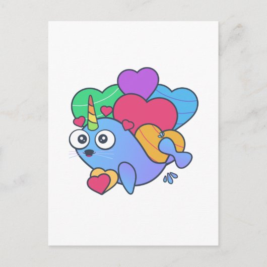 バレンタイン・ユニコーン・クジラを愛して ポストカード (正面)
