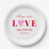 バレンタイン ラブ スクリプト 赤 白 ペーパープレート (正面)