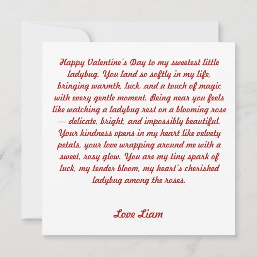 バレンタイン ラブ バグ オン ブロッサム ローズ カード (裏面)