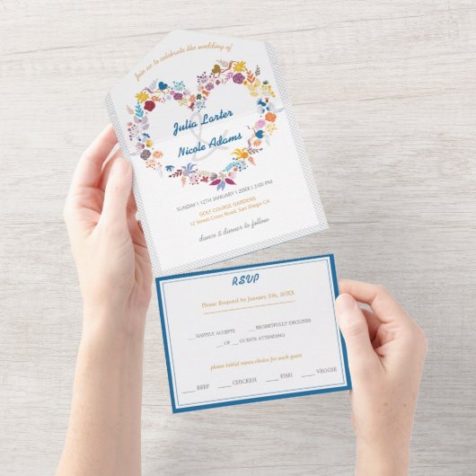 バレンタイン ラブ フラワー ブルーム ウェディング オールインワン招待状 (貼ってはがせる)