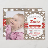 バレンタイン・リトル・スイートハート ファースト 1歳の誕生日 招待状 (正面/裏面)