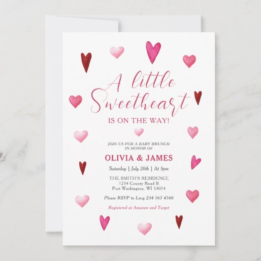 バレンタイン リトル スイートハート ベイビー シャワー 招待状 (正面)