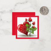 バレンタイン レッド ハートとレッド ローズのメモカード ノートカード (正面/裏面インサイチュ)