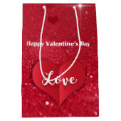 バレンタイン レッド ペーパー ハート グリッター ミディアム ギフト バッグ ミディアムペーパーバッグ (正面)