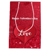 バレンタイン レッド ペーパー ハート グリッター ミディアム ギフト バッグ ミディアムペーパーバッグ (裏面)