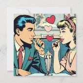 バレンタイン | レトロカップルのミルクシェイクを飲む シーズンカード (正面)