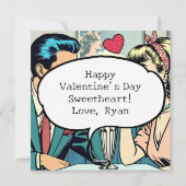 バレンタイン | レトロカップルのミルクシェイクを飲む シーズンカード (裏面)