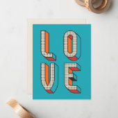 バレンタイン - レトロ ラブ カラー ブロック - ブランク ノートカード (正面/裏面インサイチュ)